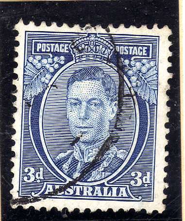 AUSTRALIA 1937-49 DEFIN 3d BLUE PERF 13,5 x 14 VFU. SG 168c DIE II. CAT 7 POUNDS.