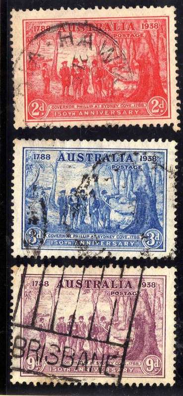 AUSTRALIA 1937 "150TH ANNIV N.S.W." SET OF 3 FINE - VERY FINE USED. SG 193-5. CAT 15 POUNDS.