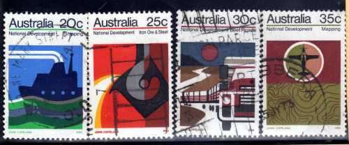 AUSTRALIA 1973 NATIONAL DEVELOPMENT (2ND SERIES) SET OF 4 VFU. SG 541-44. CAT 11 POUNDS.