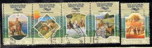 AUSTRALIA 1987 "THE MAN FROM SNOWY RIVER" SET OF 5 VFU. SG 1067-71. CAT 5,50 POUNDS.