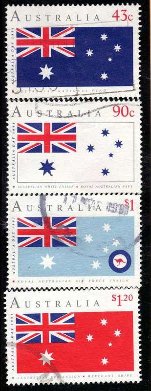 AUSTRALIA 1991 `90TH ANNIV OF AUSTRALIAN FLAG` SET OF 4 VFU. SG 1275-78. CAT 4,65 POUNDS.