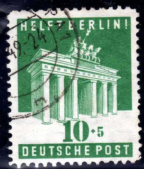 GERMANY 1948 BRITISH & AMERICAN ZONES "AID TO BERLIN" 10 + 5pf VFU. SG A140. CAT 10,50 POUNDS.