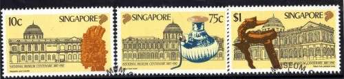 SINGAPORE 1987 "CENT OF NATIONAL MUSEUM" SET OF 3 VFU. SG 561-63. CAT 4,85 POUNDS.
