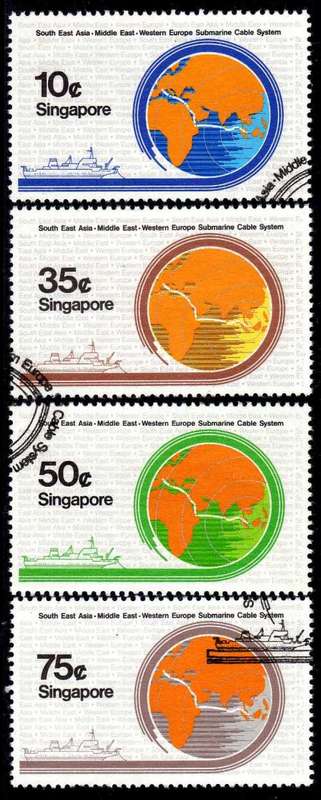 SINGAPORE 1986 "SUBMARINE CABLE PROJECT" SET OF 4 VFU. SG 535-538. CAT 3,55 POUNDS.