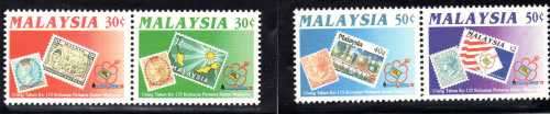 MALAYSIA 1967 & 1992. 2 SETS OF STAMPS ON STAMPS. SG 48-50 VFU & SG 487-490 UMM. CAT 13,50 GBP.