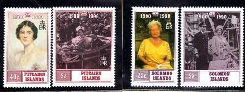 PITCAIRN ISLANDS & SOLOMON ISLANDS 1990 QUEEN MOTHER 90th BIRTHDAY 2 SETS OF 2 UMM. CAT 8,25 GBP.