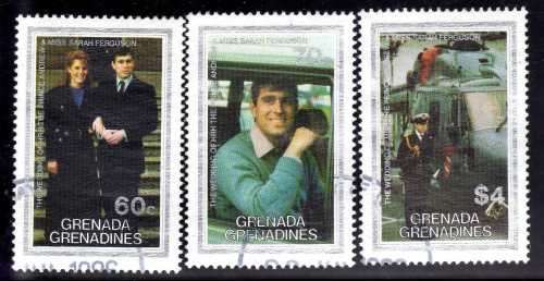 GRENADA GRENADINES1986 ROYAL WEDDING PRINCE ANDREW AND SARAH FERGUSON SET OF 3 AND MINI SHEET VFU.
