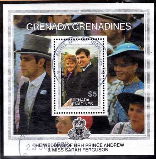 GRENADA GRENADINES1986 ROYAL WEDDING PRINCE ANDREW AND SARAH FERGUSON SET OF 3 AND MINI SHEET VFU.