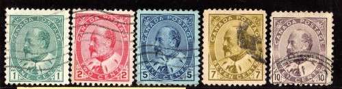 CANADA 1903 KE VII DEFIN PART SET OF 5 FINE USED. SG 175-182. CAT 32,50 POUNDS.