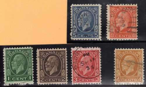 CANADA 1932 DEFIN PART SET OF 6 VERY FINE USED. SG 319-324. CAT 16 POUNDS.