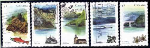 CANADA 1993 "CANADIAN RIVERS" 3RD SERIES SET OF 5 FINE USED. SG 1558-62. CAT 5,50 POUNDS.