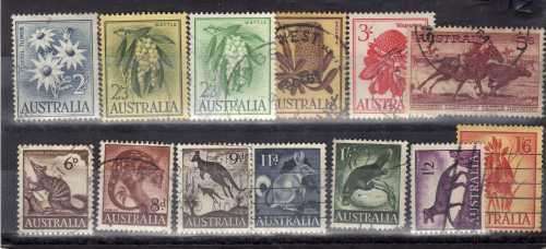 AUSTRALIA 1959-64 DEFIN SET OF 13 VFU. SG 316-327. CAT 6 POUNDS.
