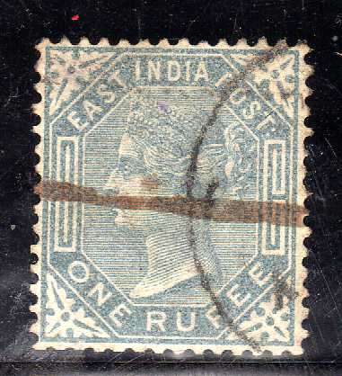 INDIA 1874 1R SLATE FINE USED. SG 79. CAT 38 GBP.