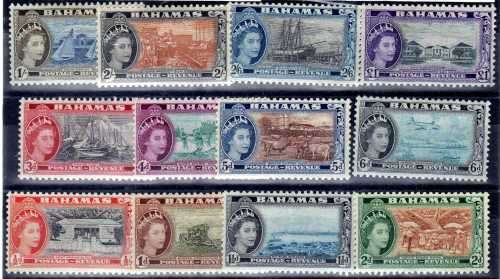 BAHAMAS 1954 DEFIN PART SET OF 12 MIXED UMM & MM. CAT 48,35 POUNDS.