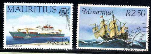 MAURITIUS 1976 "SHIP MAIL CARRIER" 2R50 VFU & 1996 "SHIPS" 10R VFU. SG 505 & 950. CAT 7,50 & 3 GBP.