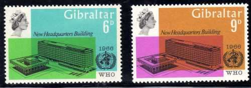 GIBRALTAR 1966 "WORLD HEALTH ORGANISATION" SET OF 2 LMM. SG 193-4. CAT 6,50 GBP.