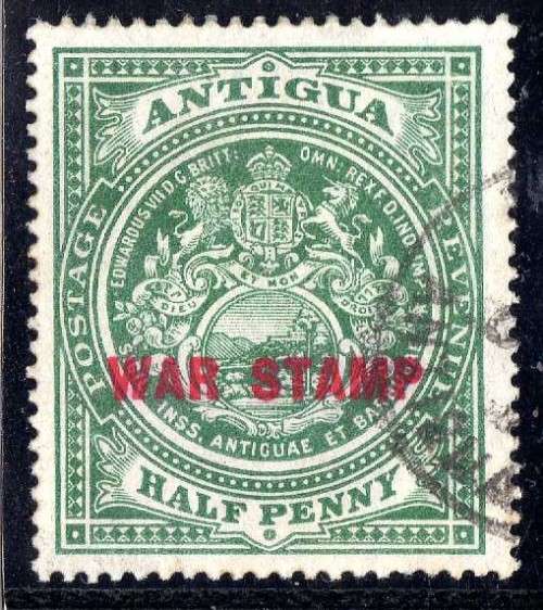 ANTIGUA 1903 & 1908 1/2d DEFINITIVES MM & 1916 WAR STAMP MM & VFU. SG 31, 41 & 53 x 2. CAT 13,50 GBP