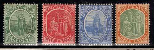 ST KITTS-NEVIS 1903 DEFIN 1/2d & 2d + 1905 DEFIN 1/2d, 1d, 2,5d & 3d LMM. CAT 14,25 GBP.
