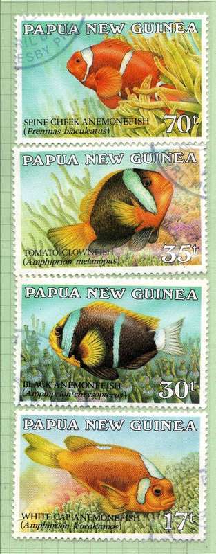 PAPUA NEW GUINEA 1987 "ANEMONE FISH" SET OF 4 VFU. SG 539-42. CAT 9,25 POUNDS.