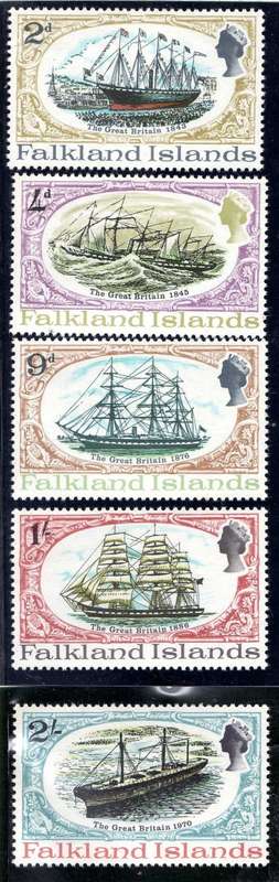 FALKLAND ISLANDS 1970 "SS GREAT BRITAIN RESTORATION" SET OF 5 UMM. SG 258-262. CAT 3,25 POUNDS.