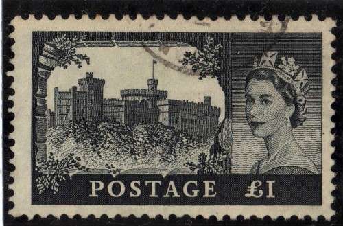 GREAT BRITAIN 1955-58 DEFIN 1 POUND VFU. W/MARK ST EDWARD'S CROWN. SG 539. CAT 35 POUNDS.