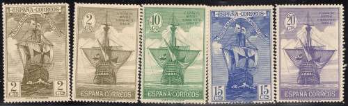 SPAIN 1930 COLUMBUS ISSUE PART SET OF 5 PLUS 20c OPTD "URGENTE" MOUNTED MINT. CAT 10 POUNDS.
