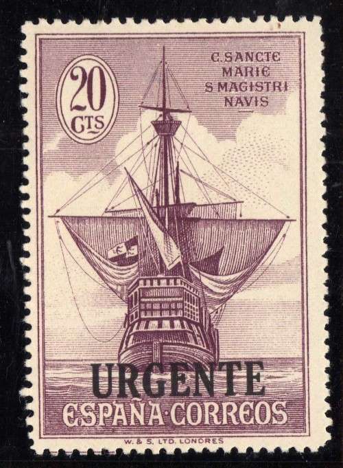 SPAIN 1930 COLUMBUS ISSUE PART SET OF 5 PLUS 20c OPTD "URGENTE" MOUNTED MINT. CAT 10 POUNDS.