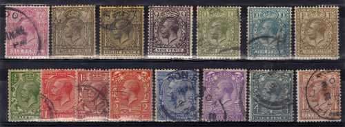 GREAT BRITAIN 1912-24 KGV DEFIN BASIC SET OF 15 FINE USED. SG 351-396. CAT 95 POUNDS.