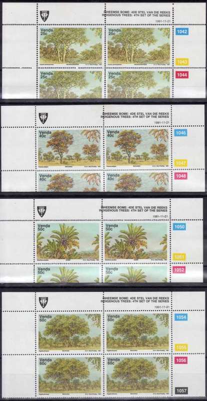VENDA 1991 INDIGENOUS TREES VARIETY SET OF CONTROL BLOCKS UMM. SACC 230a-233a. CAT R48000 +++