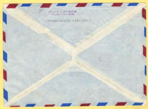 GERMANY 1953 HUMANITARIAN RELIEF FUND PART SET ON AIR MAIL COVER TO SOUTH AFRICA. VERY FINE.