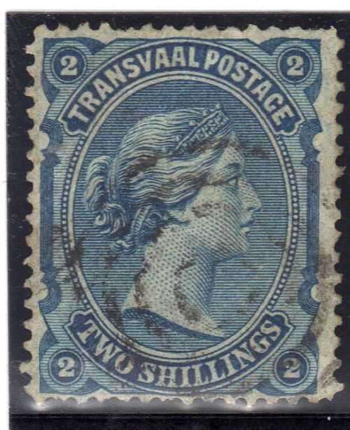TRANSVAAL 1878-80 QV 2/- BLUE VERY FINE USED. SACC 165. CAT R2200.