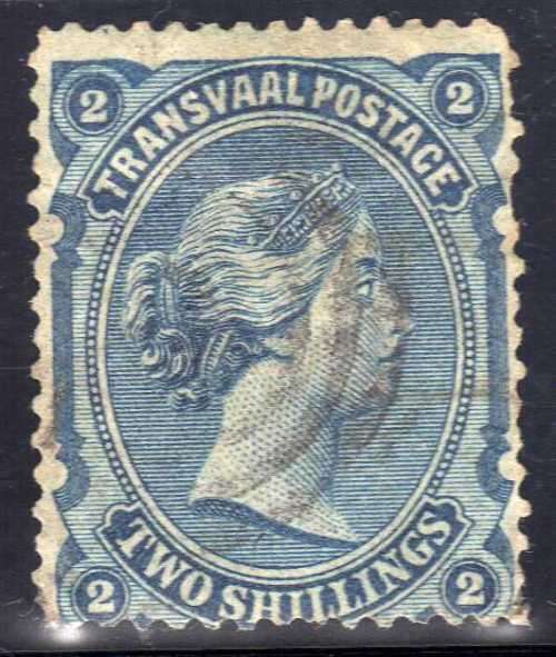 TRANSVAAL 1878-80 QV 2/- BLUE FINE USED. SACC 165. CAT R2200.