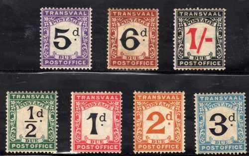 TRANSVAAL 1907 POSTAGE DUE SET OF 7 MOUNTED MINT. SACC 1-7. CAT R930.
