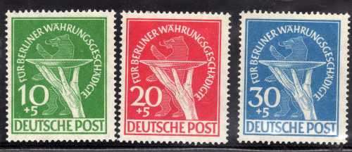 GERMANY WEST BERLIN 1949. BERLIN RELIEF FUND SET OF 3 MM. SG B68-70. CAT 460 POUNDS.