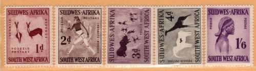 SOUTH WEST AFRICA 1960 DEFIN SET OF 5 UMM W/MARK COAT OF ARMS. SACC 194-198. CAT R456.