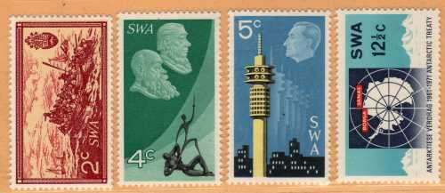 SOUTH WEST AFRICA 1971 `10TH ANNIV OF RSA` SET OF 4 UMM. SACC 240-243. CAT R520. (2023-25)