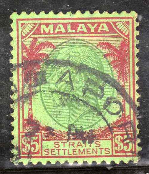 MALAYSIA STRAITS SETTLEMENTS 1936 DEFIN $5 VFU. SG 274. CAT 10 POUNDS.