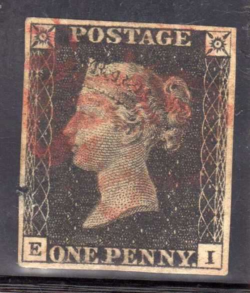 GREAT BRITAIN 1840 1d BLACK 4 MARGIN, OBLITERATED BY RED MALTESE CROSS. SG 2. CAT 425 POUNDS.