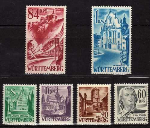 GERMANY WURTTEMBERG 1948 DEFIN SET OF 6 MINT NO GUM. SG R18-R22. CAT 30 POUNDS.