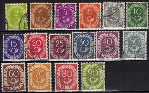 GERMANY WEST 1951 POST HORN DEFIN SET OF 16 VFU. SG 1045-60. CAT 59 POUNDS.