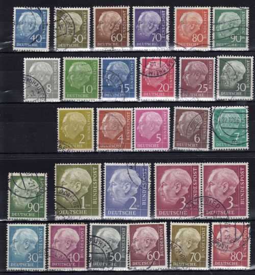 GERMANY WEST 1954 DEFIN SET OF 27 VFU. SG 1103-1122. CAT 41,85 POUNDS.