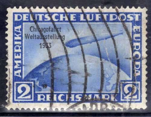 GERMANY 1928 AIR 2M BLUE USED WITH MINOR SURFACE CRACK. SG 444. CAT 70 POUNDS.