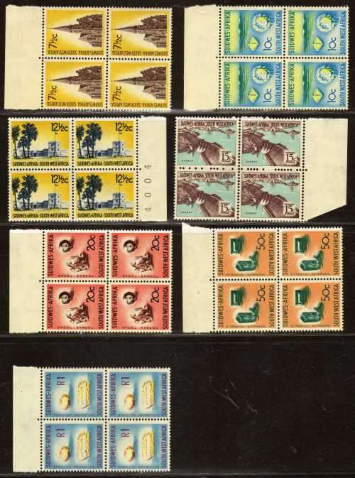 SOUTH WEST AFRICA 1961 DEFIN SET OF 15 IN BLOCKS OF 4 UMM. SACC 199-213. CAT R4976. (SACC 2015)