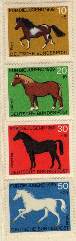 GERMANY WEST 1969 "CHILD WELFARE - HORSES" SET OF 4 UMM. SG 1478-81. CAT 4,25 POUNDS.