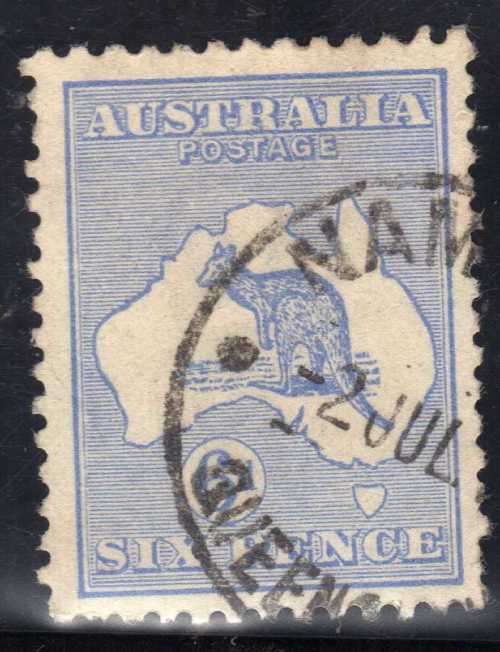 AUSTRALIA 1915 DEFIN 6d ULTRAMARINE W/MARK 6 GOOD USED. SG 38. CAT 7,50 POUNDS.