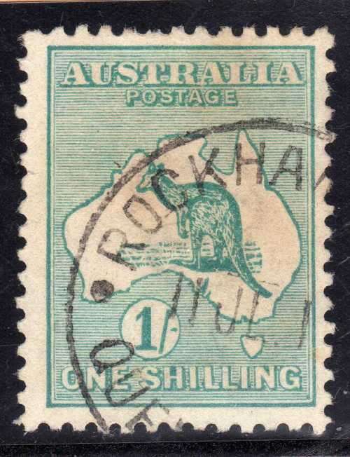 AUSTRALIA 1915 DEFIN 1/- BLUE-GREEN W/MARK 6 GOOD USED. SG 40. CAT 4,50 POUNDS.