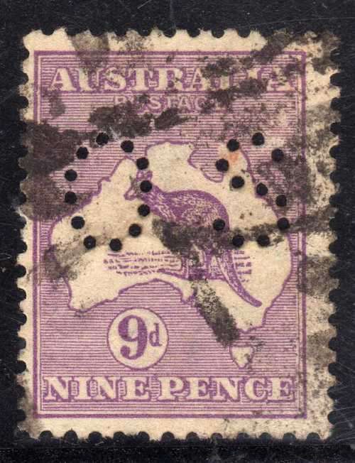AUSTRALIA 1915-28 OFFICIAL 9d VIOLET FINE USED. SG O47. CAT 19 POUNDS.