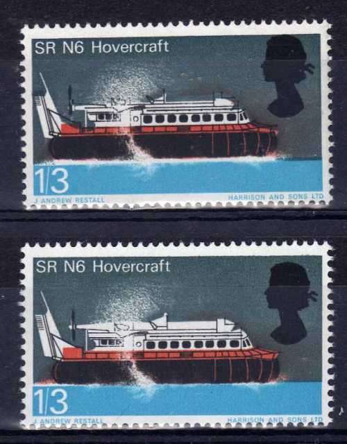 GREAT BRITAIN 1966 "BRITISH TECHNOLOGY" 1/3d UMM WITH SHIFT OF QUEENS HEAD UP & WHITE WATER. SG 703v