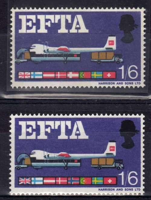 GREAT BRITAIN 1966 "EFTA" 1/6d UMM WITH DEEP BLUE OMITTED. SG 716pb. CAT 250 GBP.