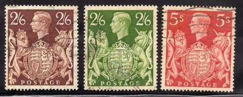 GREAT BRITAIN 1939 DEFIN SET OF 6 VERY FINE USED. SG 476-478c. CAT 60 POUNDS.